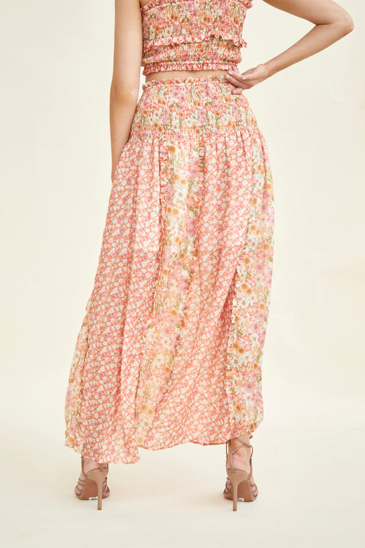 Glamorous Ruffle High-Waisted Maxi Skirt with Smocked Panel