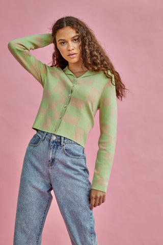 Glamorous Lily Green Stone Button Through Long Sleeve Top