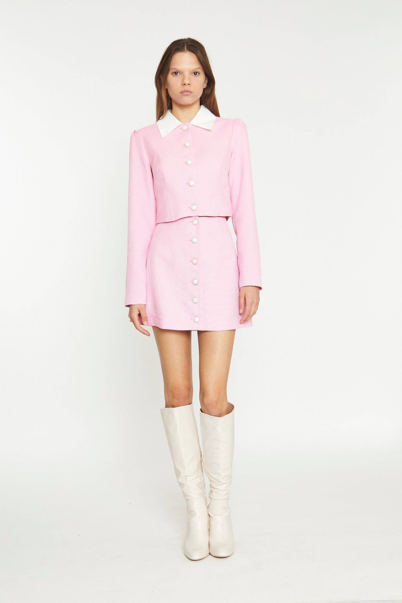 Peony Pink High Waisted Button-Through Mini Skirt