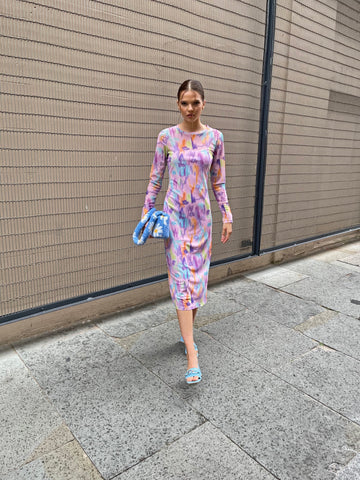 Multi Blurred Print Midi Dress