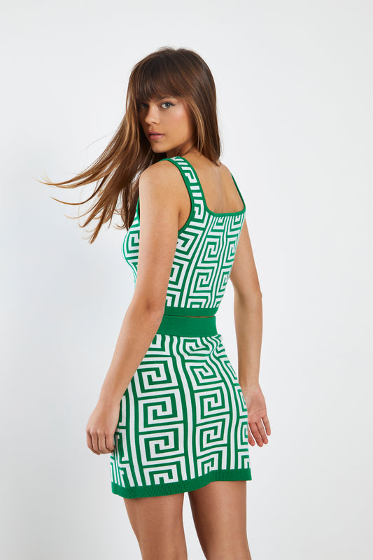 Glamorous Green Geo Knit Mini Skirt