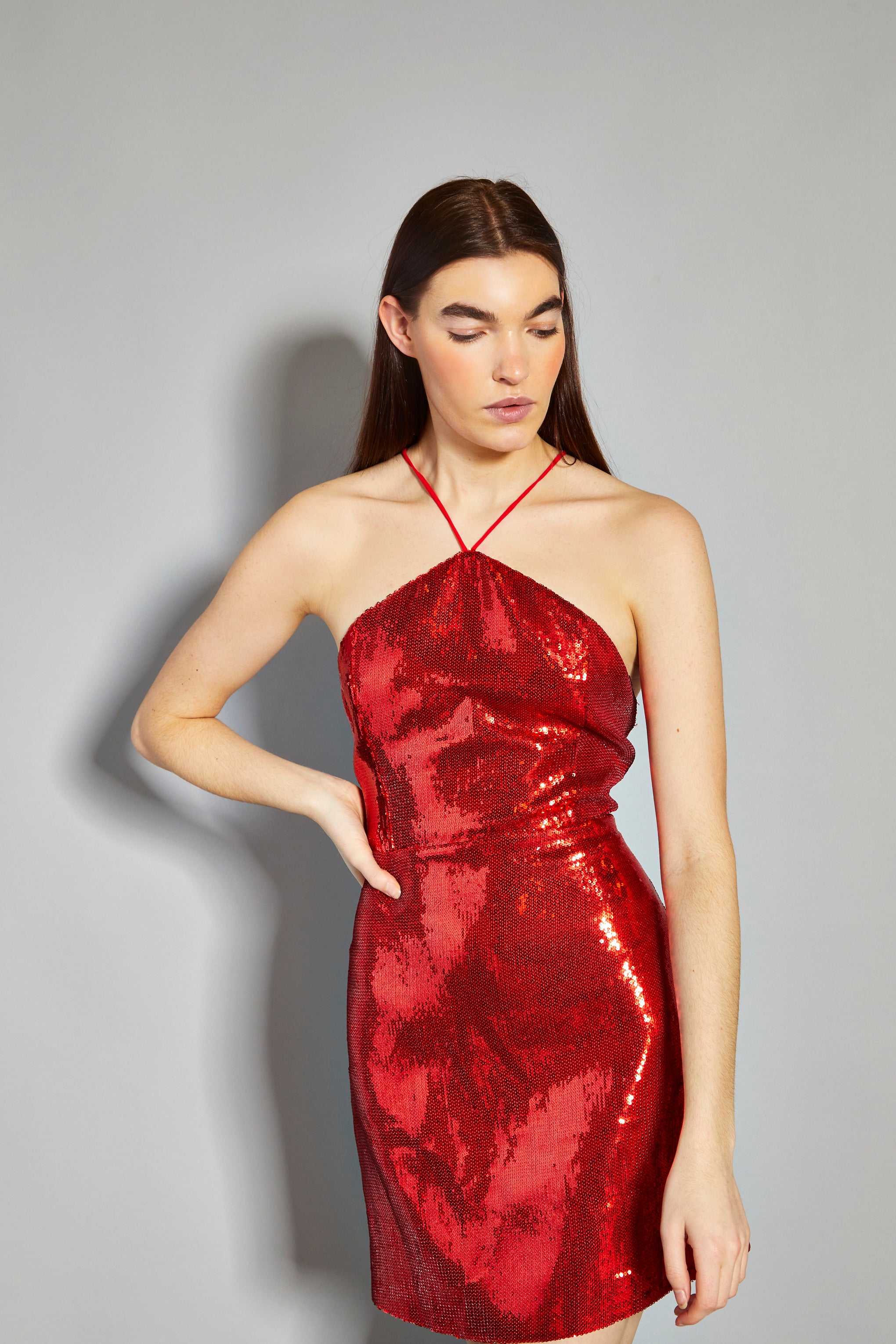 Glamorous Red Sequin Halter Neck Mini Dress