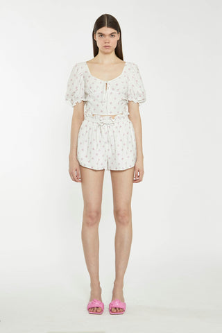 Cream Pink Stem Flower Shorts