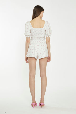 Cream Pink Stem Flower Shorts