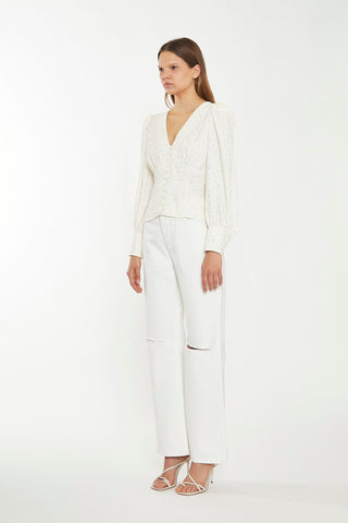 Off White Straight-Leg Ripped Jeans