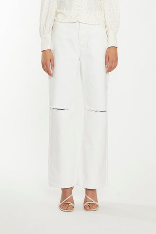 Off White Straight-Leg Ripped Jeans