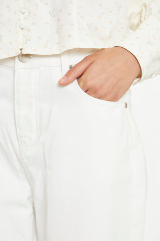 Off White Straight-Leg Ripped Jeans