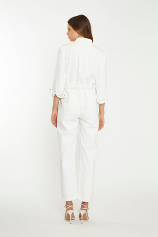 Off White Belted Denim Jumpsuit