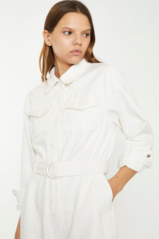 Off White Belted Denim Jumpsuit