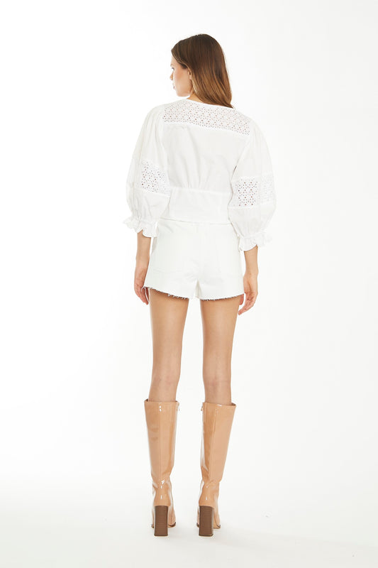 Off White Broderie Panelled Blouse