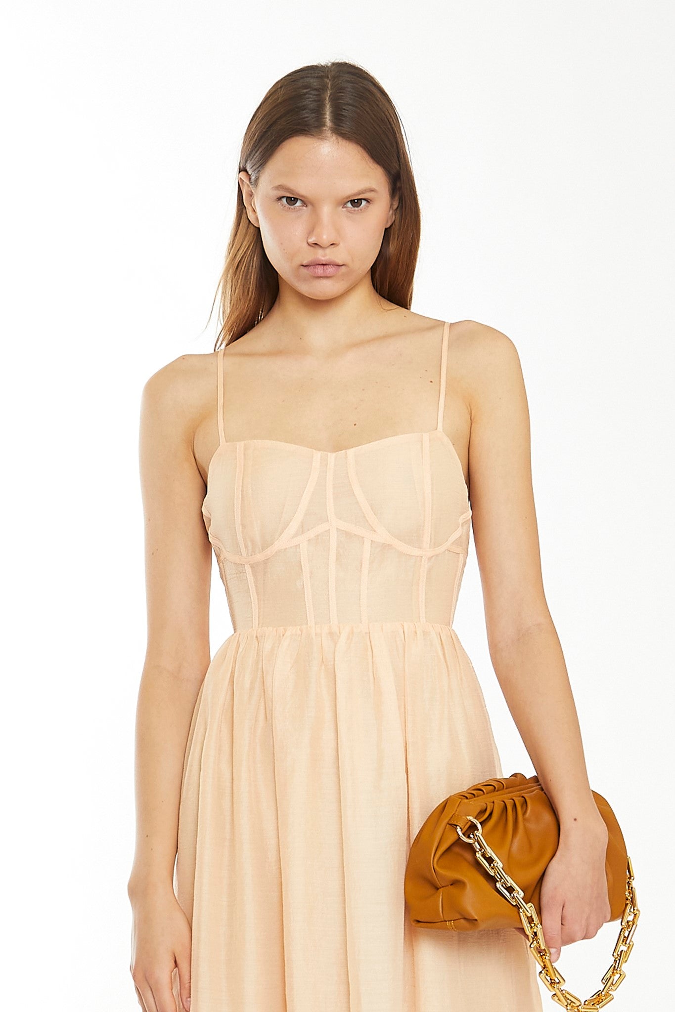 Peach Corset Detail Maxi Dress