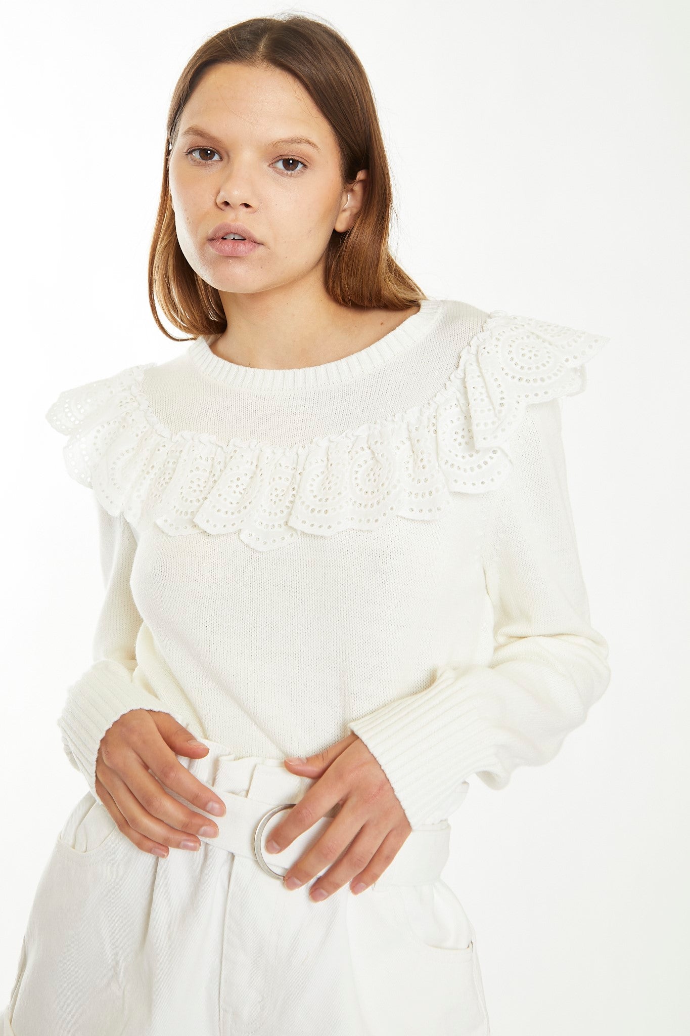 Off White Broderie Ruffle Jumper
