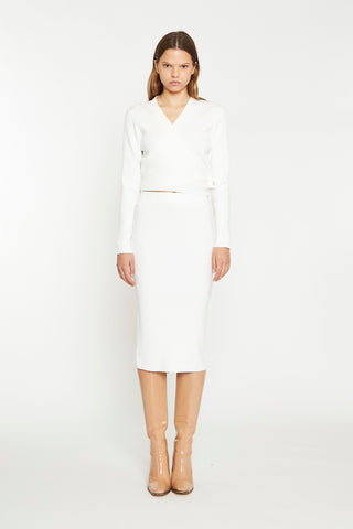 Off White Rib Knit Wrap-Top