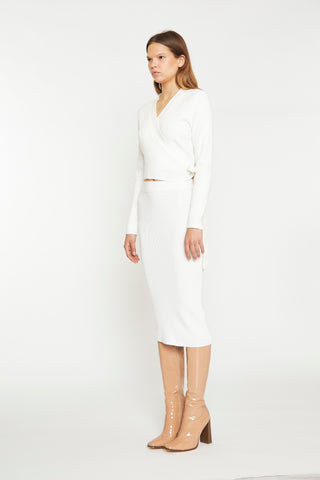Off White Rib Knit Wrap-Top