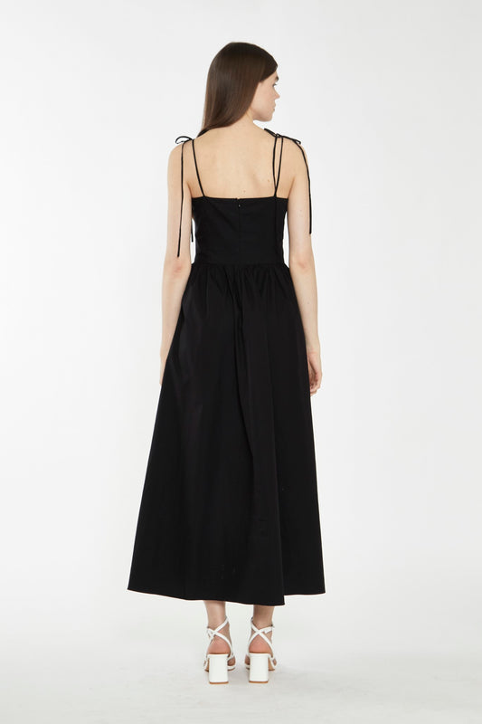 Black Lace-Up Bodice Maxi Dress