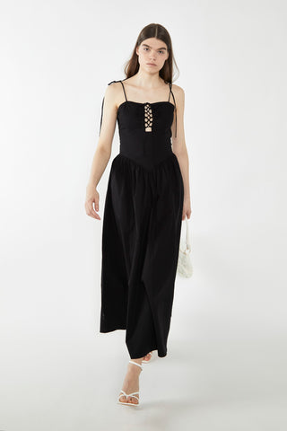 Black Lace-Up Bodice Maxi Dress