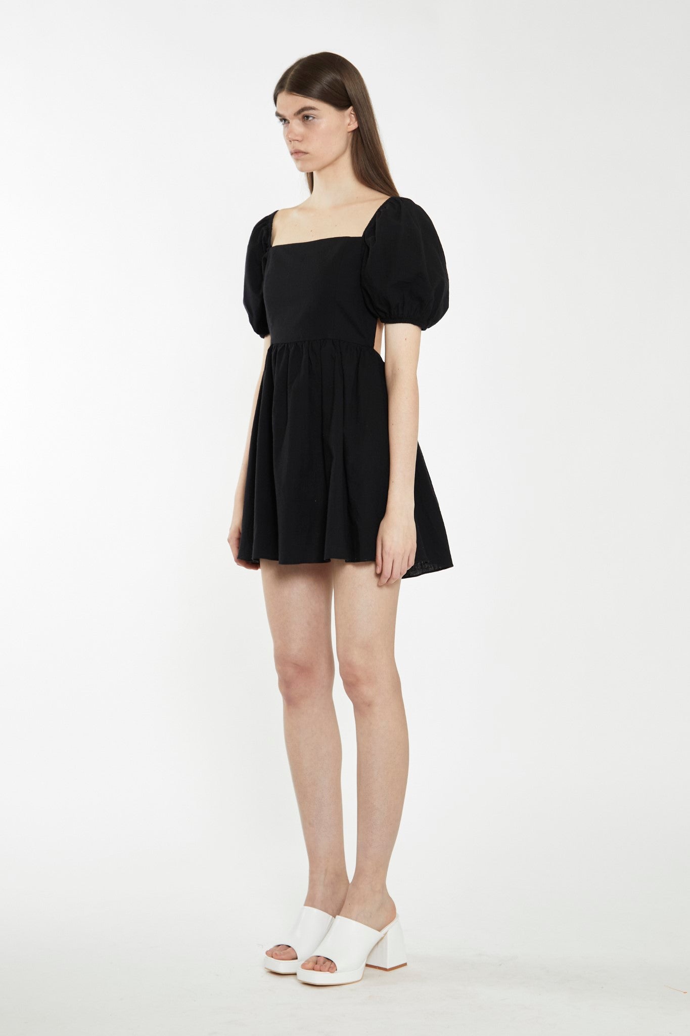 Black Open-Back Babydoll Mini Dress