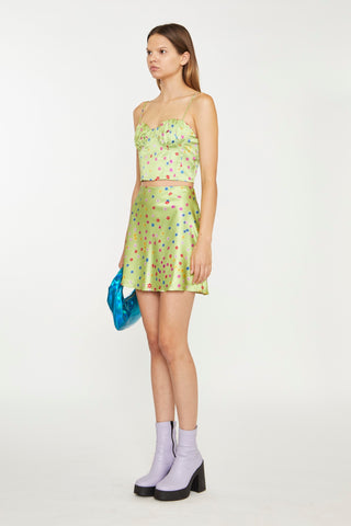 Lime-Multi Daisy Ruched Bust Corset Top