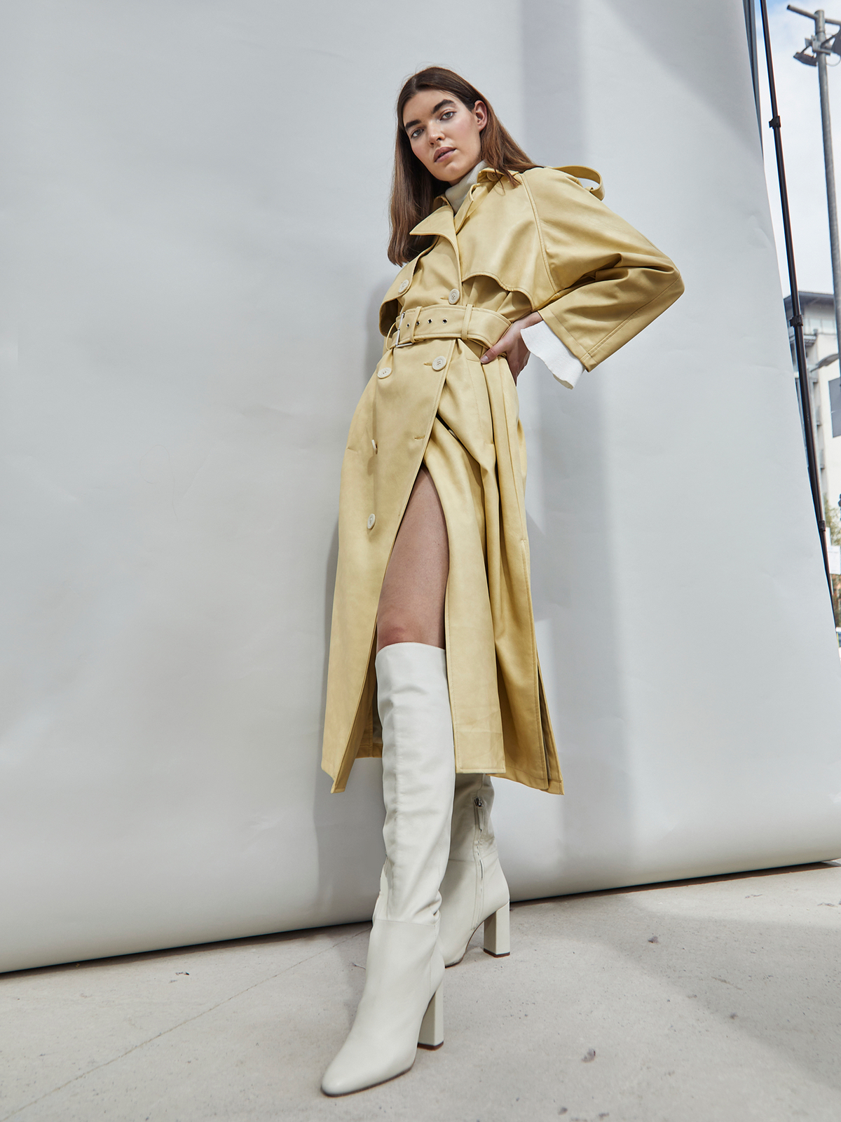 Glamorous Yellow Faux Leather Longline Trench Coat