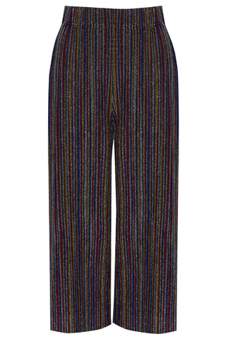 Glamorous Lurex Multi Plisse Stripe 3/4 Length Relaxed Trouser
