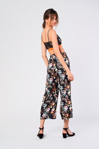Glamorous Black Orange Floral Relaxed 3/4 Length Trousers
