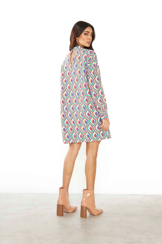 Glamorous Multi Geo Swirl High Neck Oversized Mini Dress