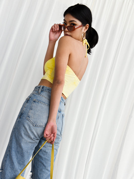 Glamorous Yellow Tie Dye Halter Neck Crop Top