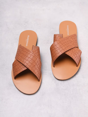 Glamorous Brown Croc Open Toe Sandals