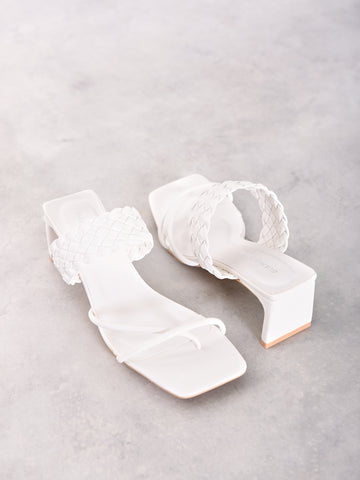 White Woven Heeled Mule Sandal