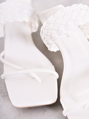 White Woven Heeled Mule Sandal