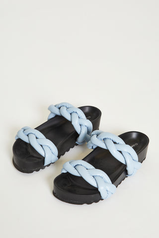 Glamorous Blue Plaited Double Strap Sandals