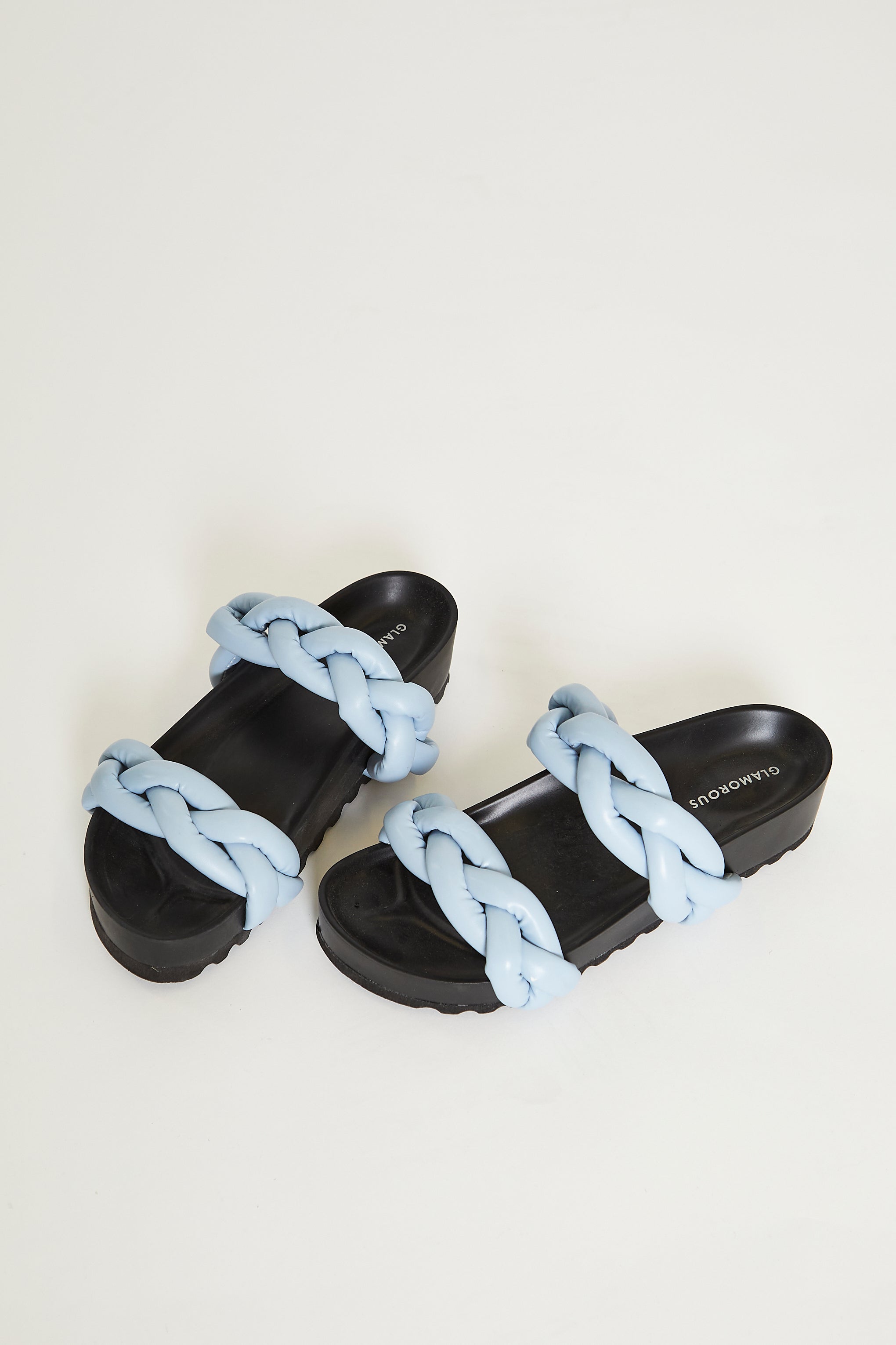 Glamorous Blue Plaited Double Strap Sandals