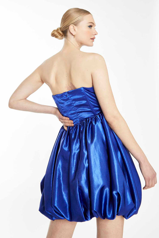Glamorous Collection Bright Blue Strapless Puff Skirt Mini Dress