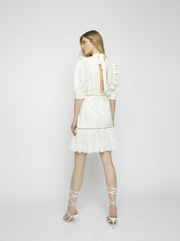 Glamorous White Broderie Tie Back Mini Dress
