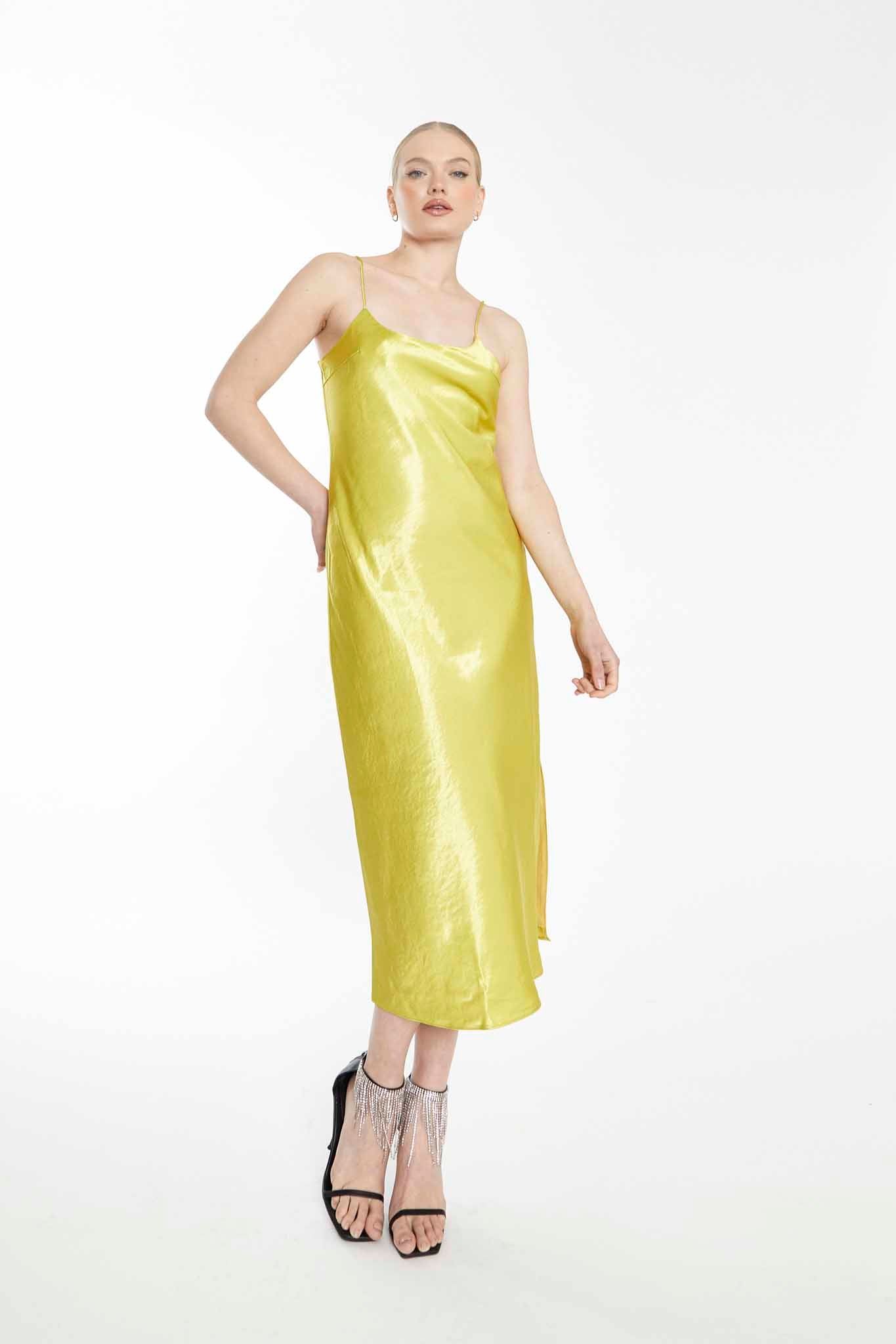 Glamorous Lime Bias-Cut Midaxi Dress with Side Split