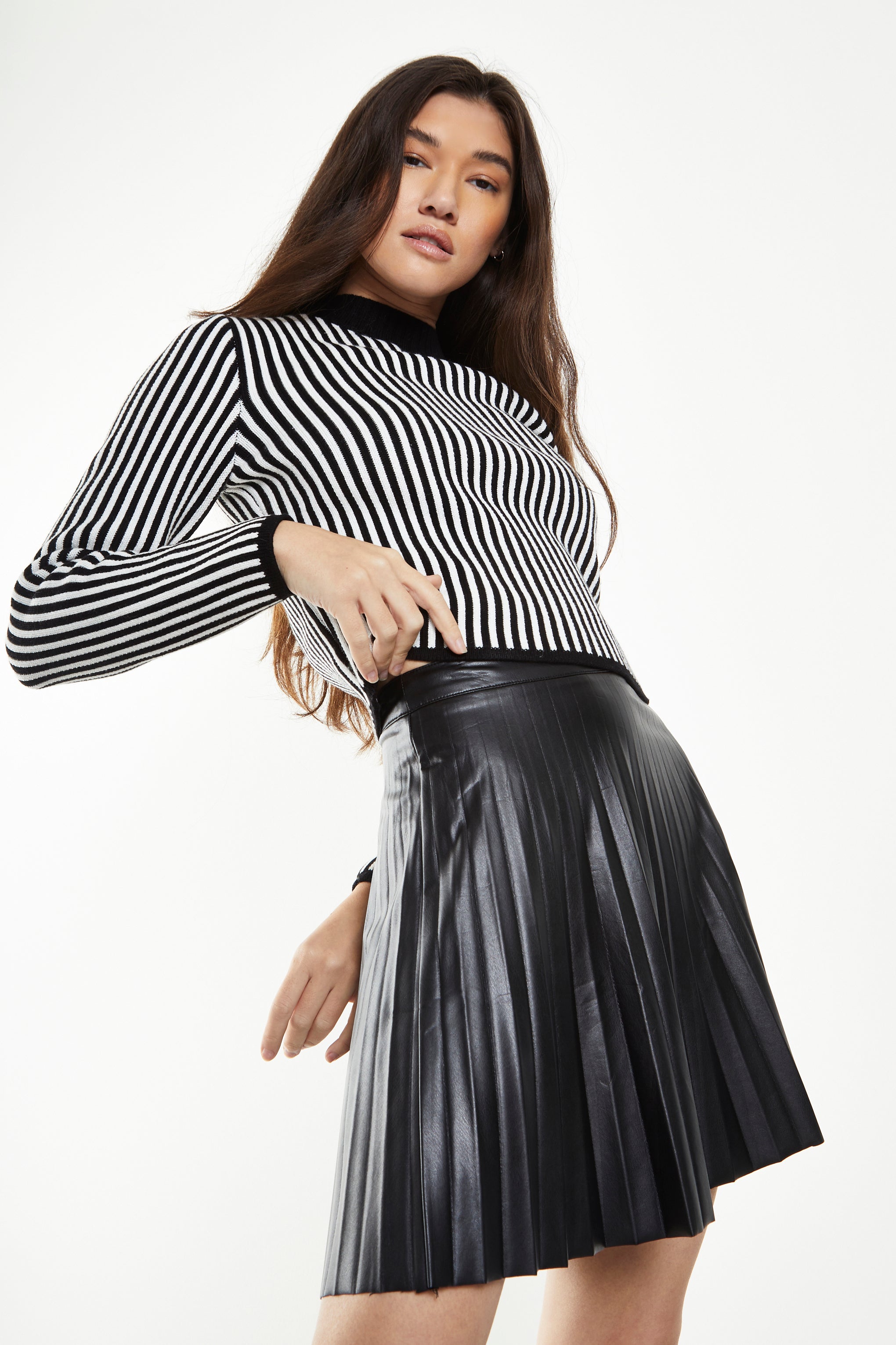 Glamorous Black Pu High Waisted Pleated Mini Skirt