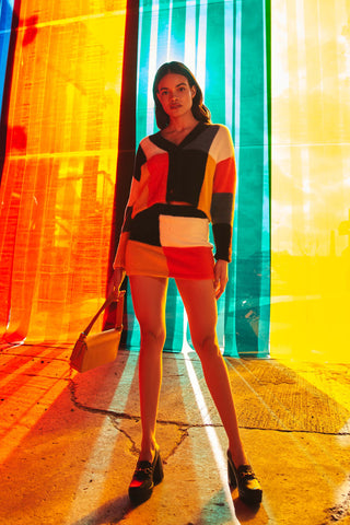 Glamorous Navy Orange Multi Mini Skirt