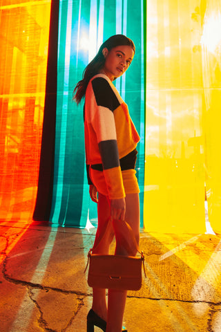 Glamorous Navy Orange Multi Mini Skirt