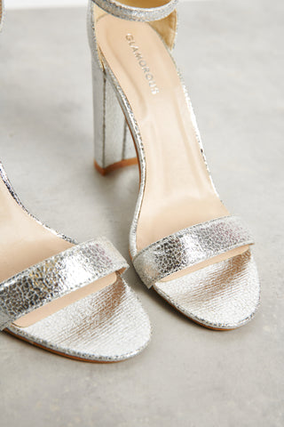 Glamorous Silver Block Heels