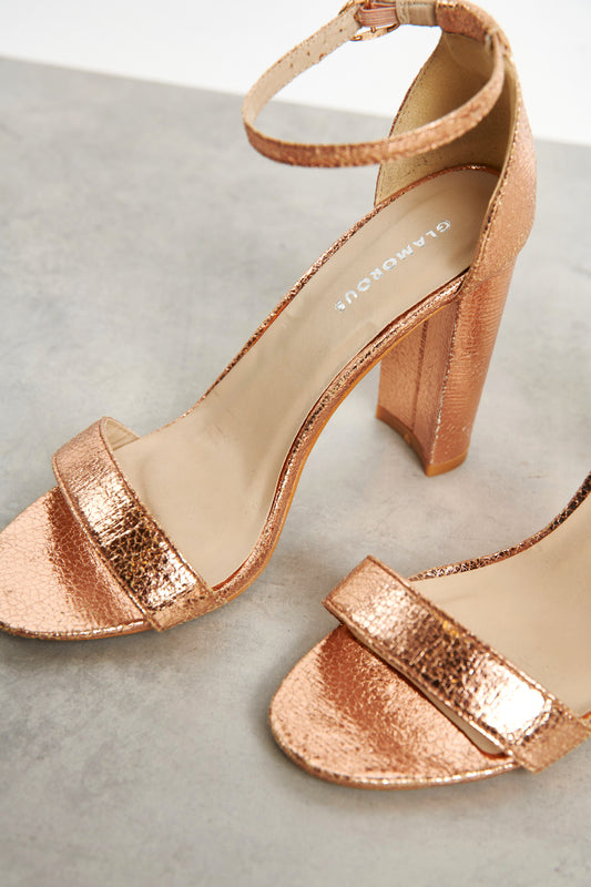 Glamorous Rose Gold Square Toe Block Heels