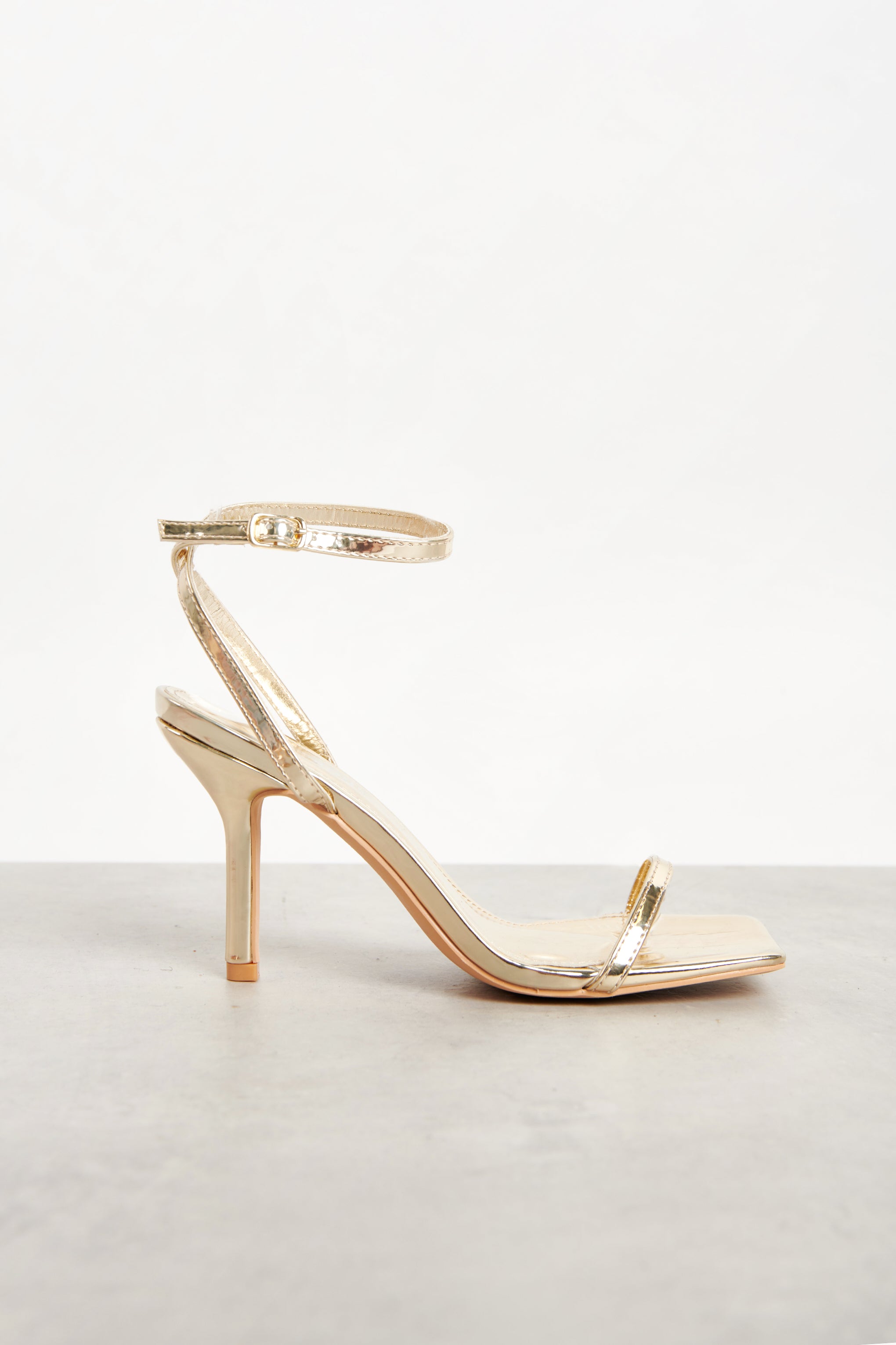 Glamorous Gold Square Toe Strappy Heels