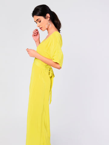 Glamorous Lime V- Neck Wrap Midi Dress