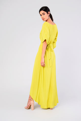 Glamorous Lime V- Neck Wrap Midi Dress