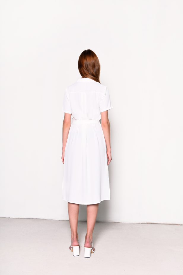 Glamorous White V-Neck Belted Midi Dress
