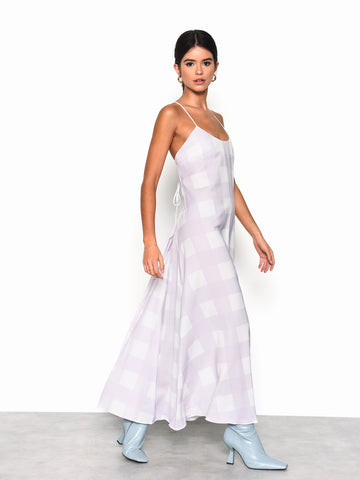 Glamorous Lilac Checkerboard Print Midi Dress