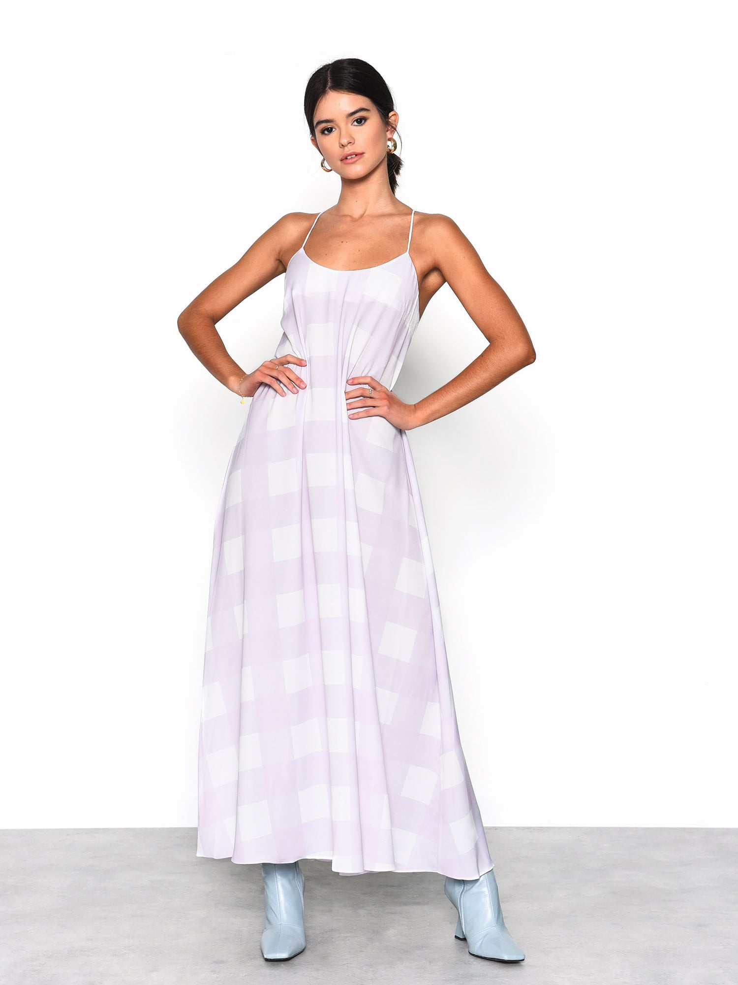 Glamorous Lilac Checkerboard Print Midi Dress