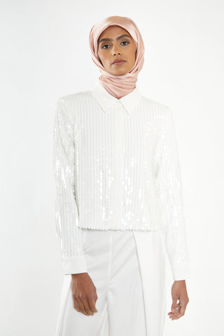 Glamorous Studio White Linear Sequin Shirt