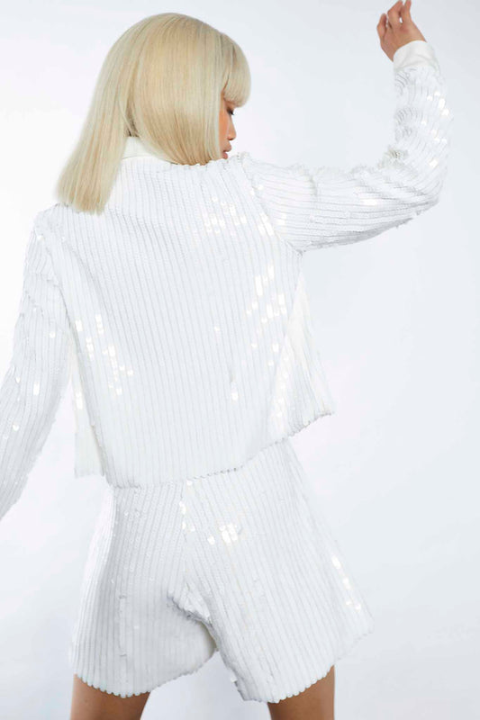 Glamorous Studio White Linear Sequin Shorts