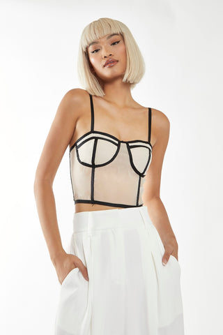 Nude-Black Strappy Corset Top