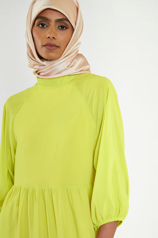 Acid-Yellow Open Back Tiered Midi-Dress